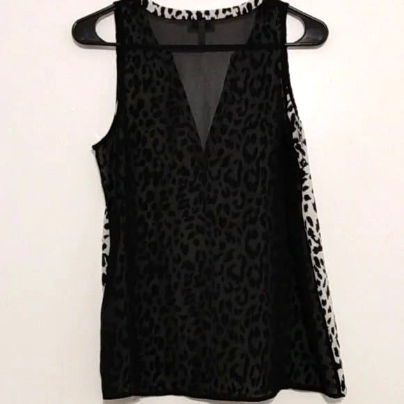 Joie Tank Blouse XS Corette Silk Black White Animal Print Sleeveless Sheer Back - Picture 4 of 8